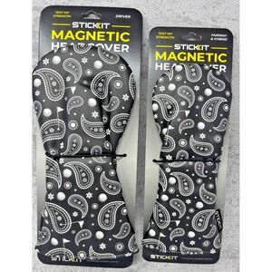 New! HYBRID & DRIVER StickIt Magnetic Golf Headcovers Set Black Paisley Print